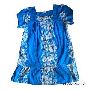 Vintage Kalena Fashions of Hawaii Kaftan, Blue Hibiscus, 4X